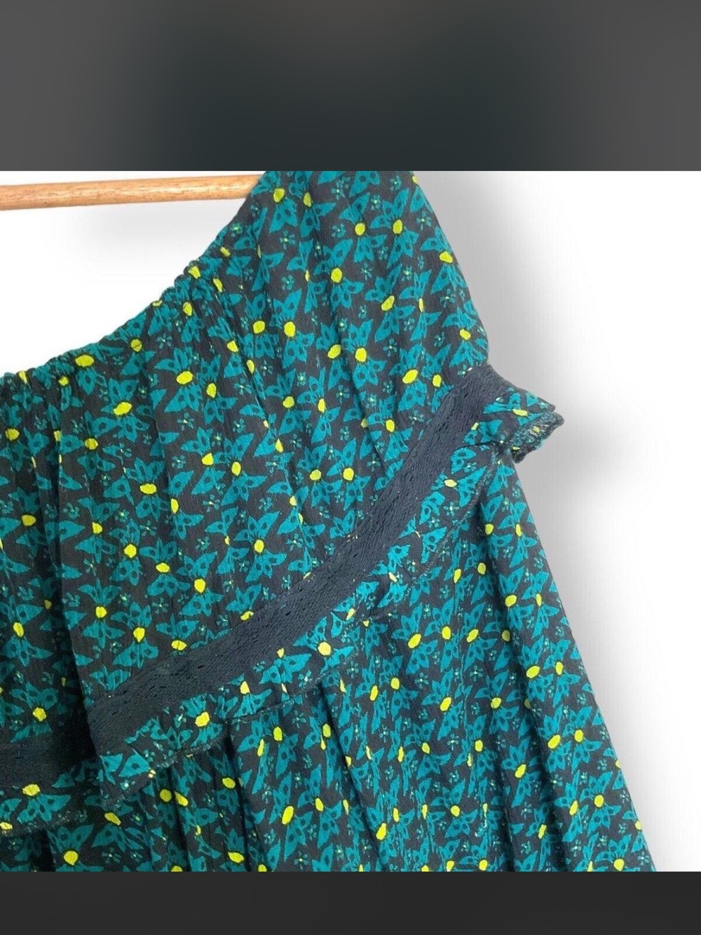 NWT Free People Black & Green Printed Button-Front Smocked Tunic - Picture 8 of 11